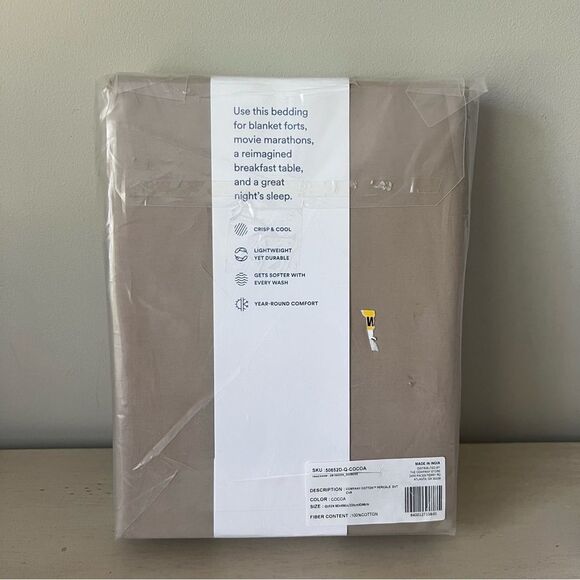 New Queen 100% Cotton Percale Duvet Cover The Company Store- Cocoa 90x96 - Picture 6 of 10